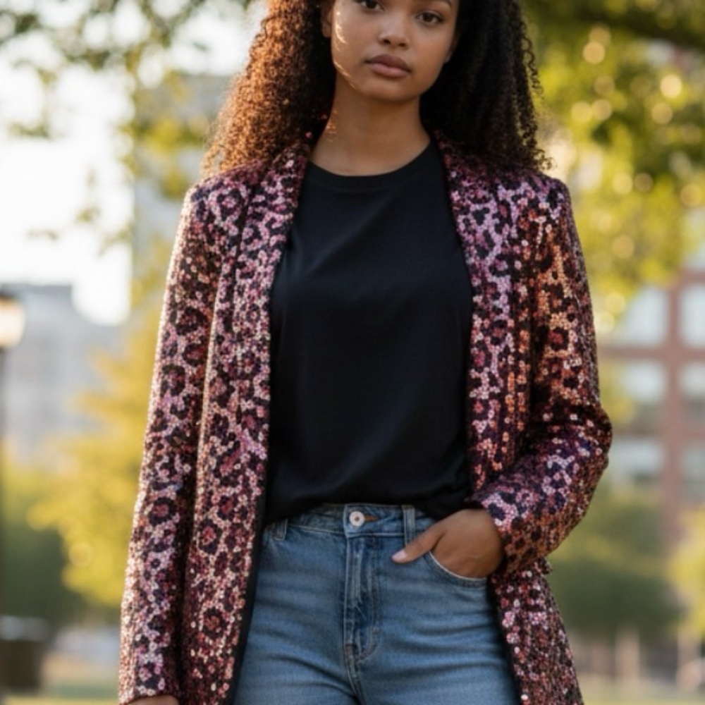 Dennis Basso Printed Sequin Fully Lined Cardigan Wine, Large
A462194 - Picture 2 of 7